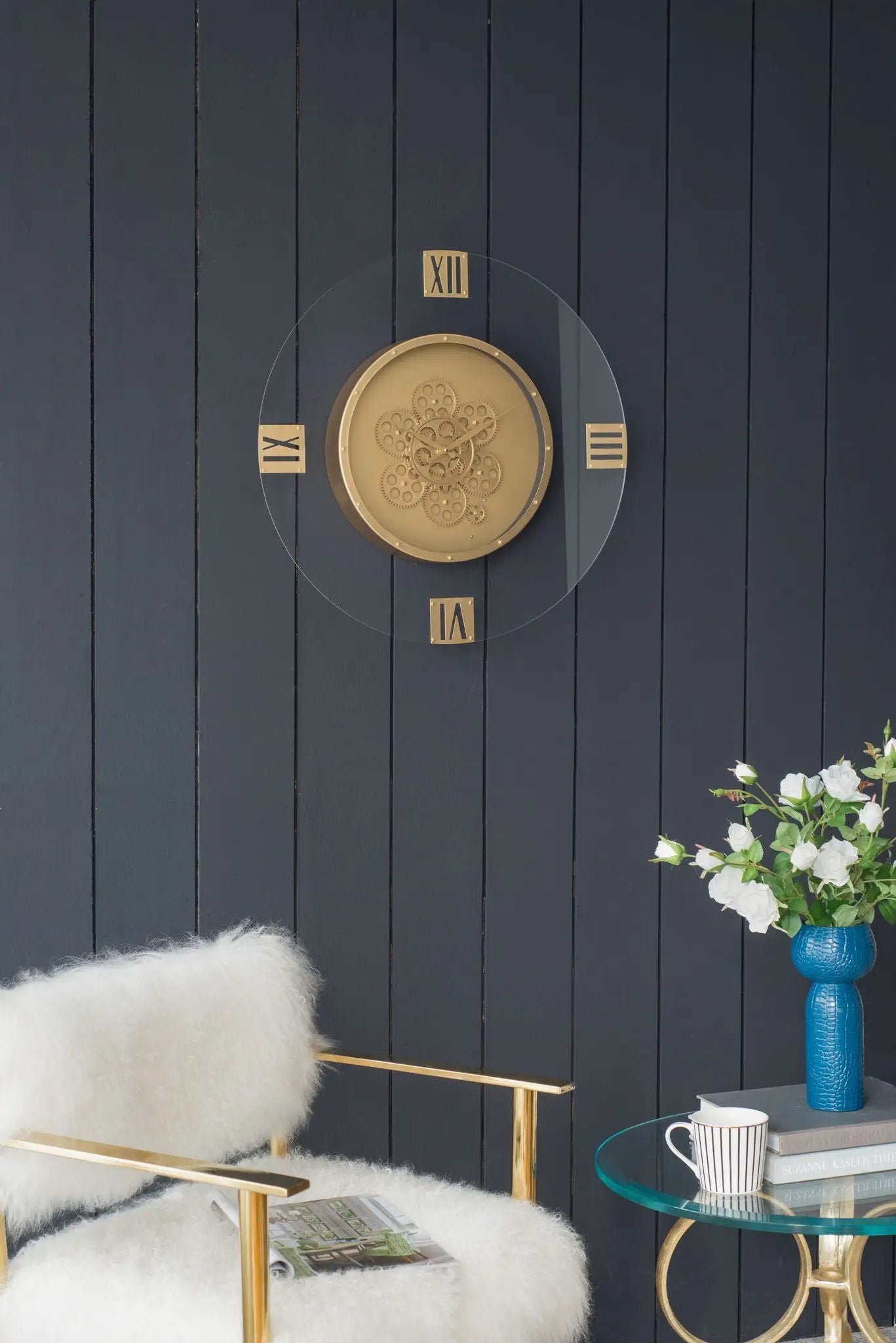 Round Moving Gear Roman Numeral Clock - Multicolor by HouseOfZazla
