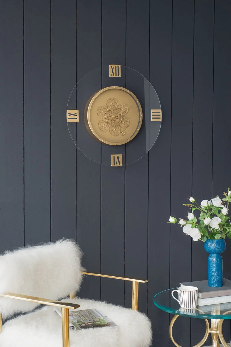 Round Moving Gear Roman Numeral Clock - Multicolor by Unique Piece Furniture