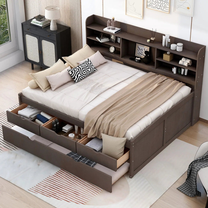 Captain Bed With Built In Bookshelves, 3 Storage Drawers, And Trundle by Unique Piece Furniture