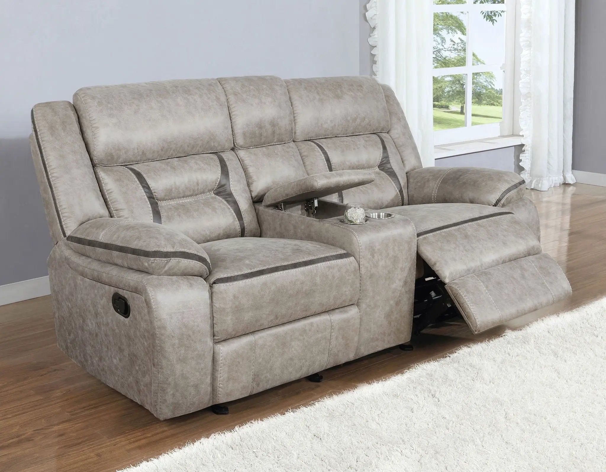 Greer Upholstered Motion Reclining Loveseat Taupe by Unique Piece Furniture