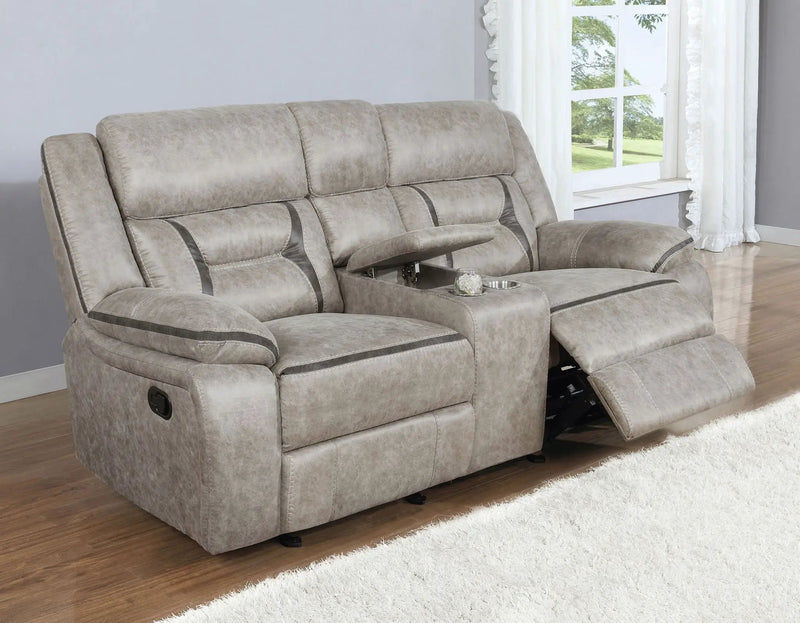 Greer Upholstered Motion Reclining Loveseat Taupe by Unique Piece Furniture