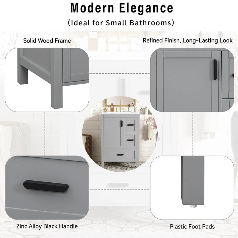 Bathroom Vanity With Sink, Soft Close Door, Double Layer Door Shelf And 3 Drawers - Gray by HouseOfZazla