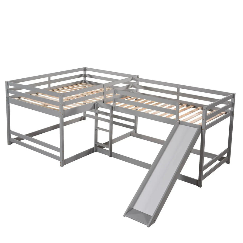 L-Shaped Bunk Bed With Slide And Short Ladder by Unique Piece Furniture