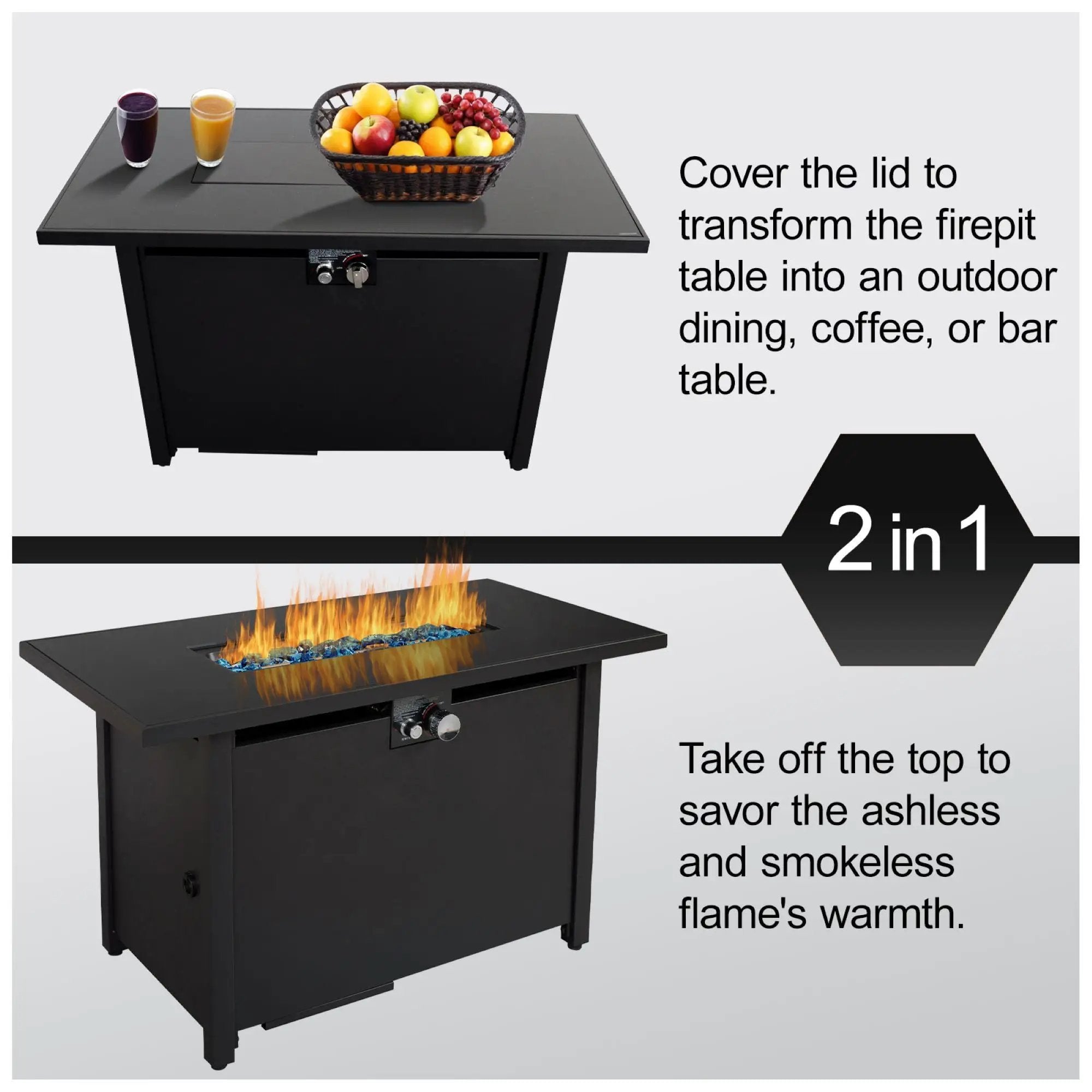 Outdoor Fire Pit Table With Lid - Black - Steel by HouseOfZazla