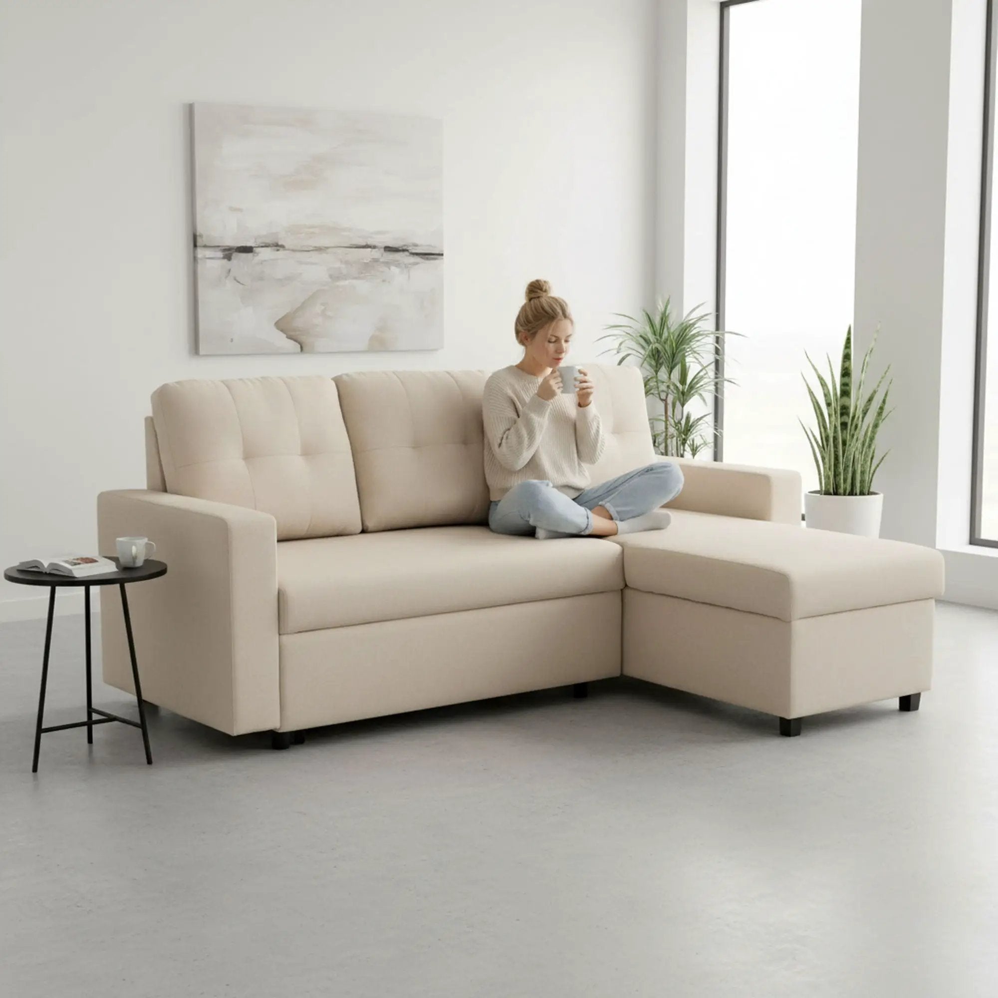 Convertible L Shaped Sectional Sleeper Sofa Bed, Saving Pull Out Couch by HouseOfZazla