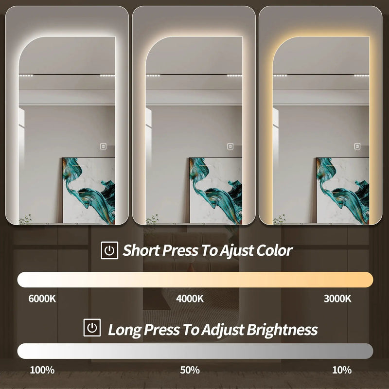 Irregular Shape LED Full Length Wall Mirror With 3 Color Dimmable Lighting - Silver by HouseOfZazla