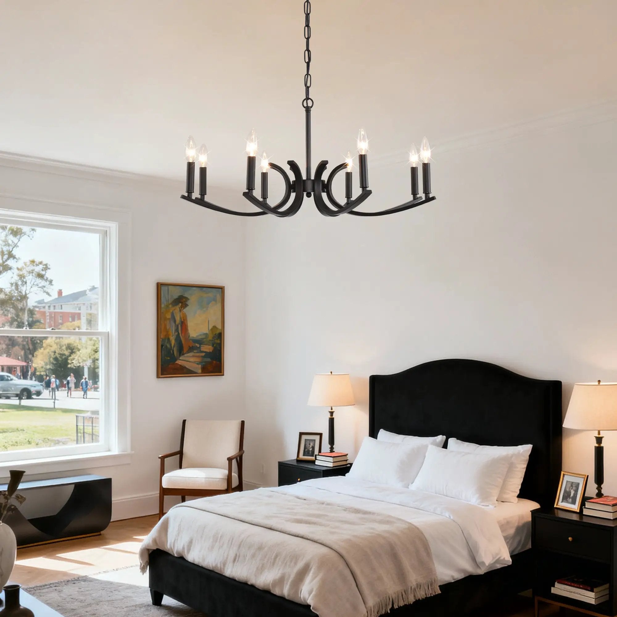 8-Light Farmhouse Chandelier, Black Metal by HouseOfZazla