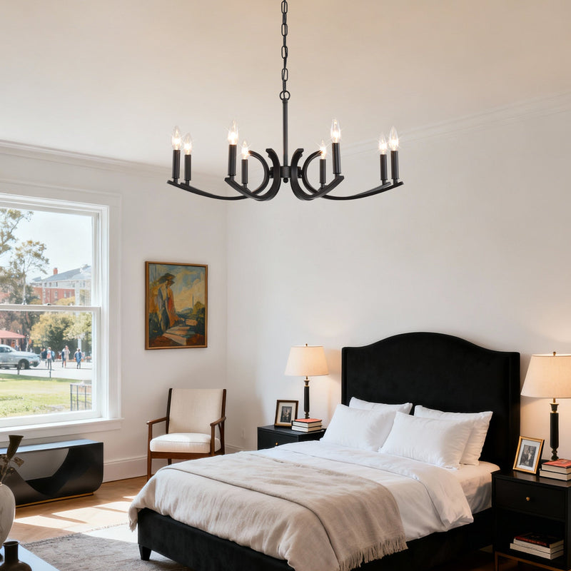 8-Light Farmhouse Chandelier, Black Metal by HouseOfZazla
