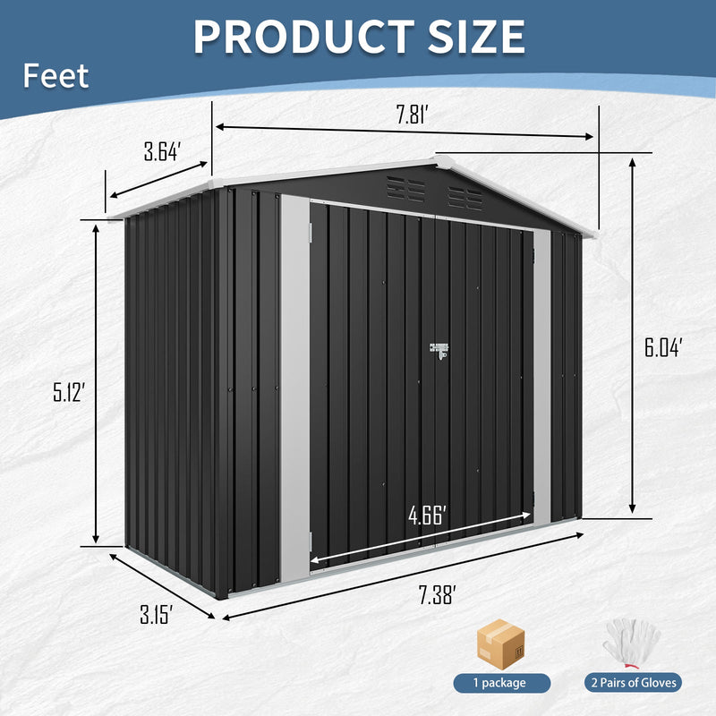 8ft x 4ft Outdoor Metal Storage Shed with Lockable Latch by HouseOfZazla