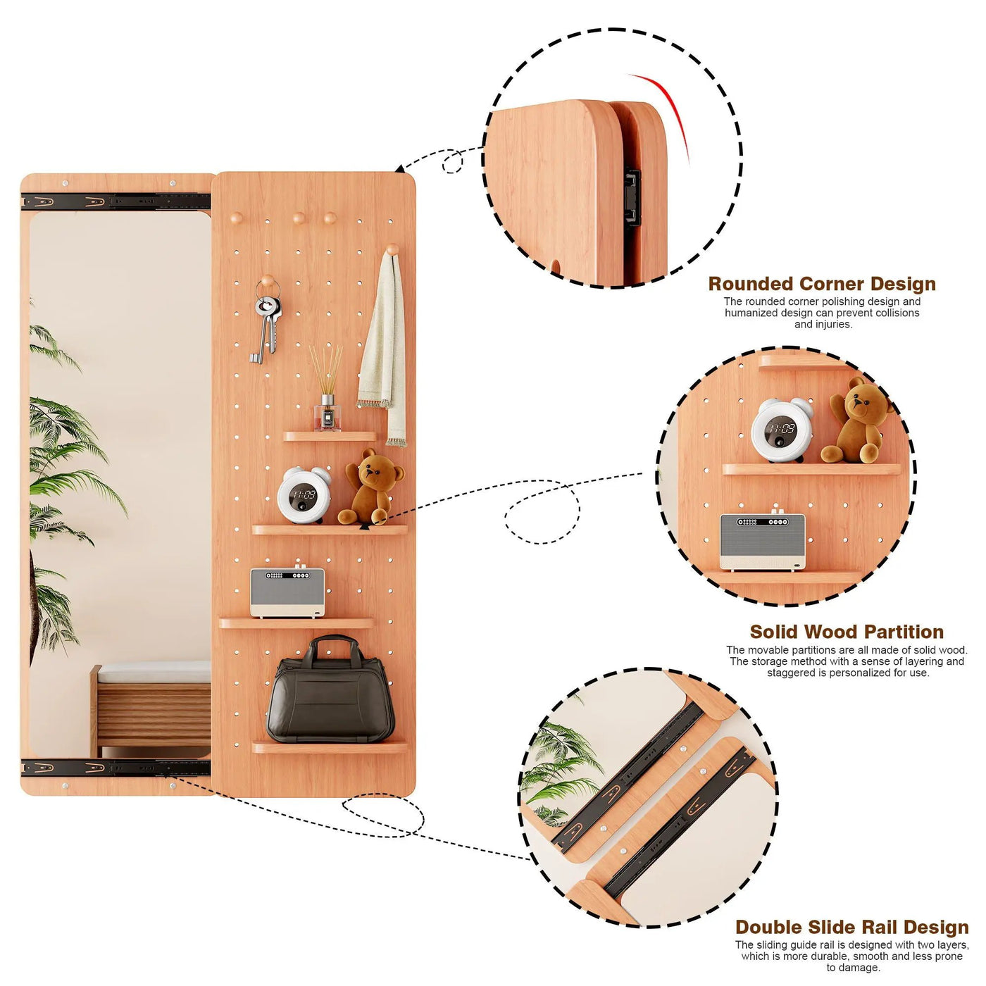 Wall Mounted Full Length Mirror With Shelf And Hook by Unique Piece Furniture