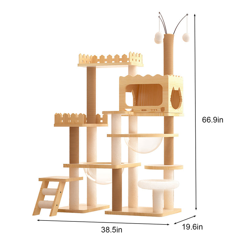 66.9" Modern Cat Tower with Sisal Scratching Posts - Wood Cat Tree, photo 2 of 7