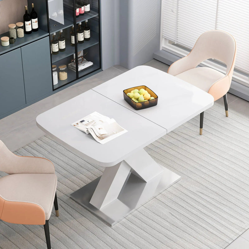 Rectangle Dining Table, Stretchable, X Shape Legs - White