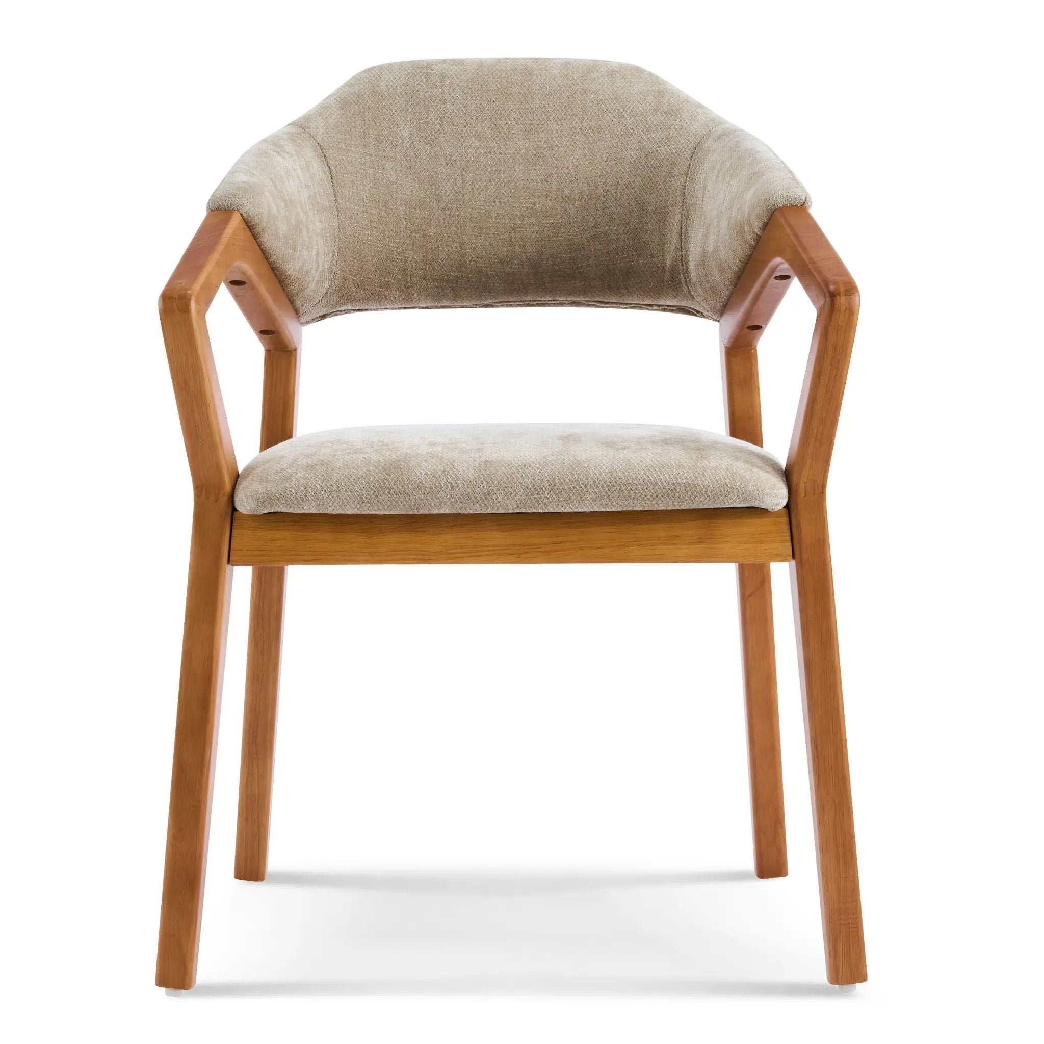 Indoor Upholstered Dining Chair Set of 2 - Oatmeal / Teak by HouseOfZazla