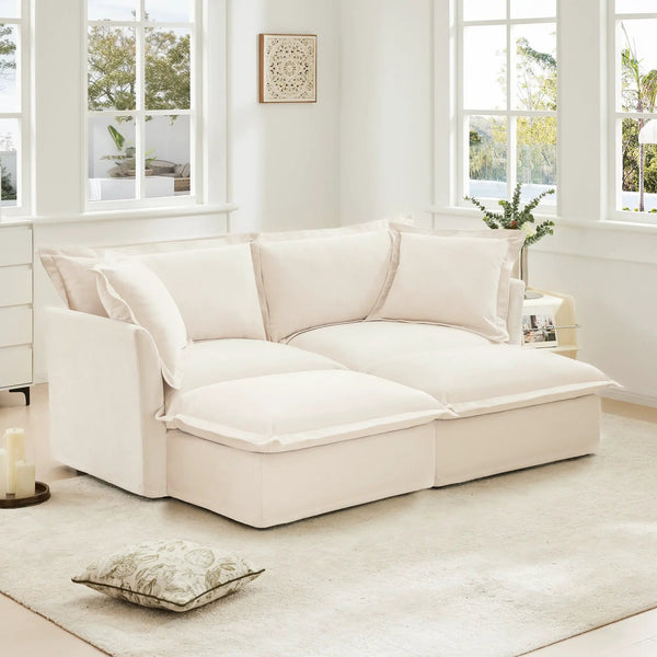 Slipcovered Sofa 2 Seater Sofa With 2 Ottomans, photo 2 of 10