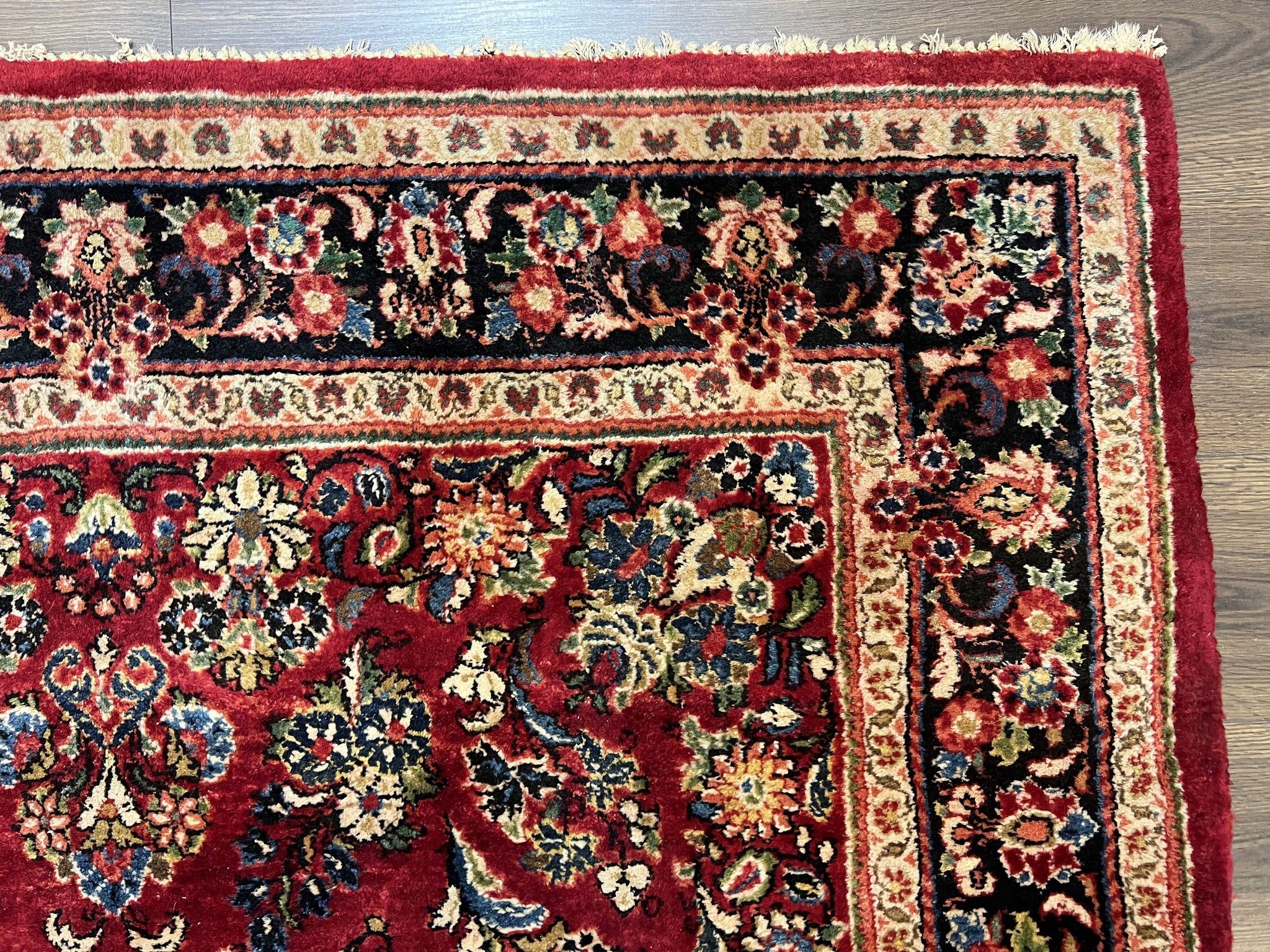 Persian Sarouk Rug 5x6, Hand Knotted Antique 1920s Sarouk, Red Navy Blue by Jewel Rugs