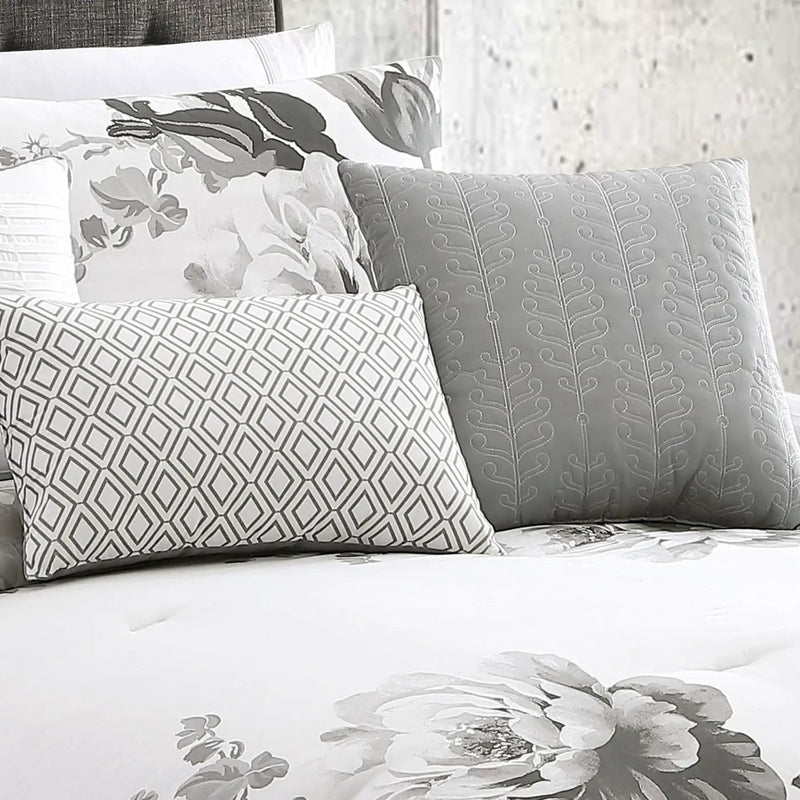 Ridgely 7 Pc Watercolor Black and White Floral Comforter Set by HouseOfZazla