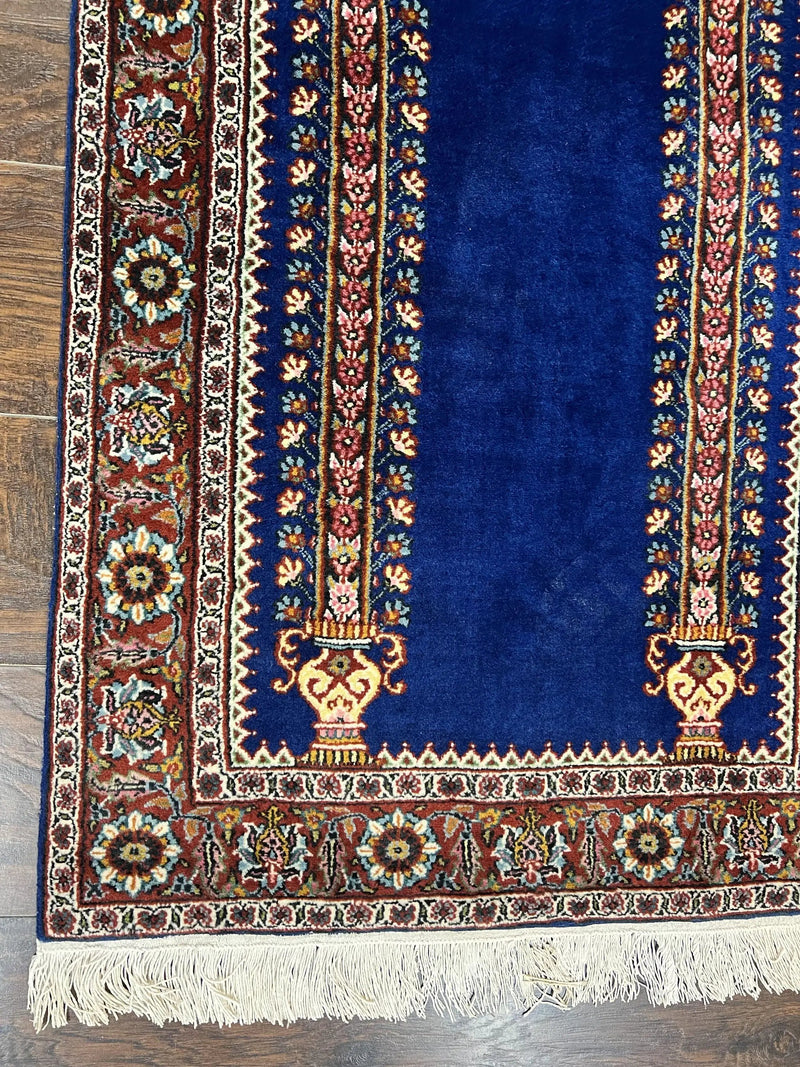 Indo Persian Prayer Rug 3x5, Fine Oriental Carpet, Dark Blue and Red, Vintage Hand Knotted Handmade Prayer Rug by Jewel Rugs