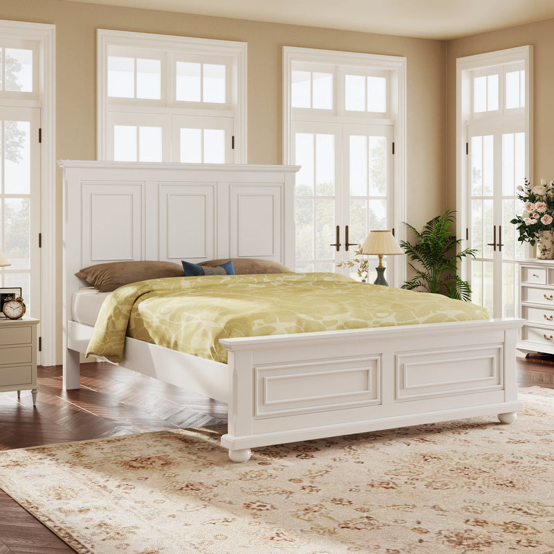 Pinewood Vintage Tall Headboard King Bed Frame with Classic Details - White