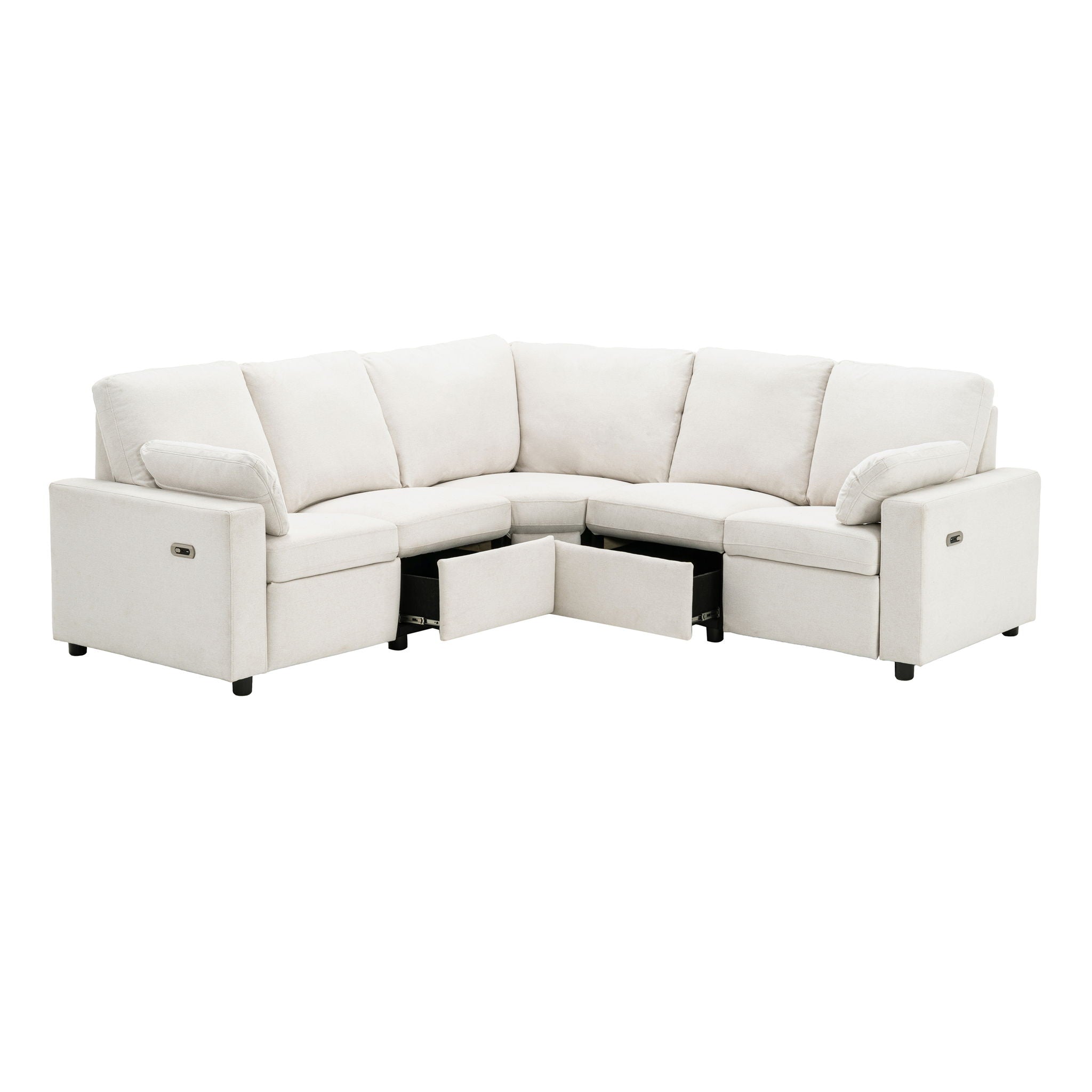 Power Recliner Sectional Sofa Home Theater Reclining Sofa With Two USB Ports, Two Storage Drawers For Living Room by HouseOfZazla