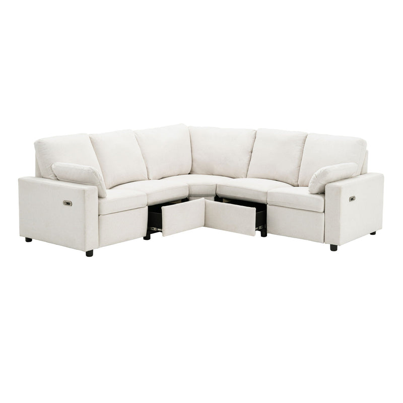 Power Recliner Sectional Sofa Home Theater Reclining Sofa With Two USB Ports, Two Storage Drawers For Living Room by HouseOfZazla