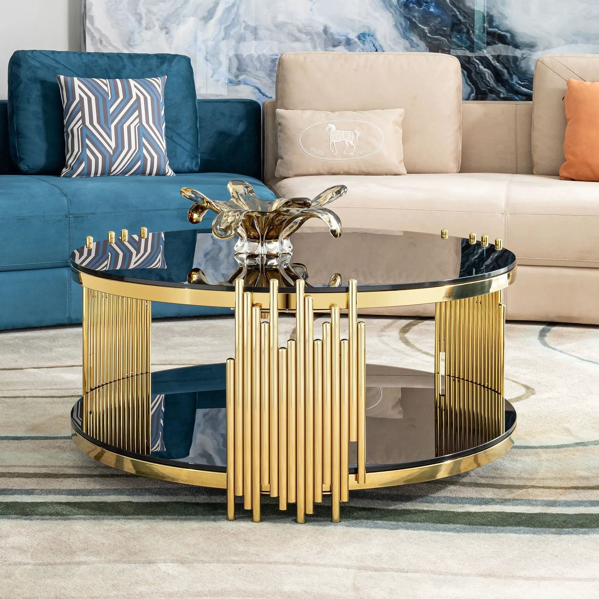 Elegant Round Table With Double Layer Tempered Glass Top And Stainless Steel Frame For Living Room by HouseOfZazla