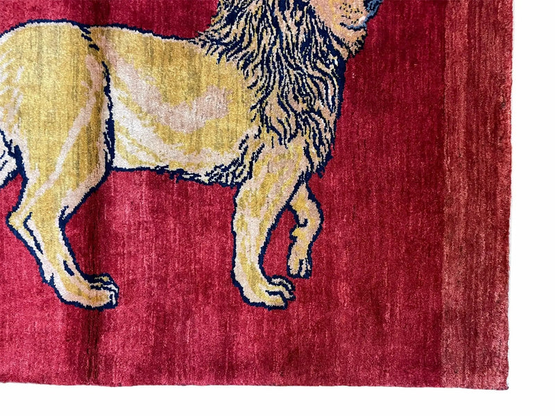 3 X 5 Handmade Hand-Knotted Rug Quality Wool Pictorial Lion Red Organic Dyes by Jewel Rugs