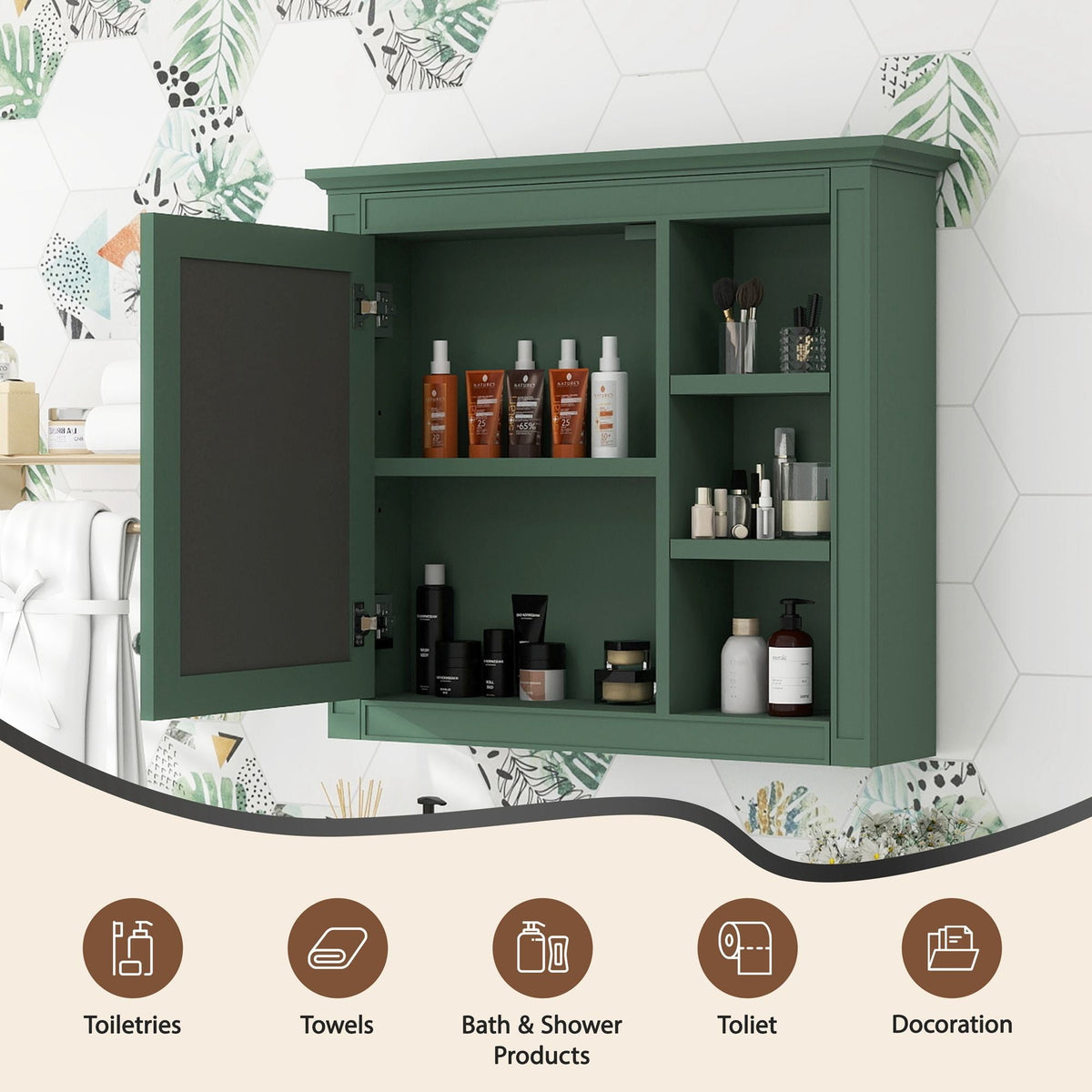 Wall Mounted Medicine Cabinet With Mirror And 3 Open Shelves, photo 27 of 28