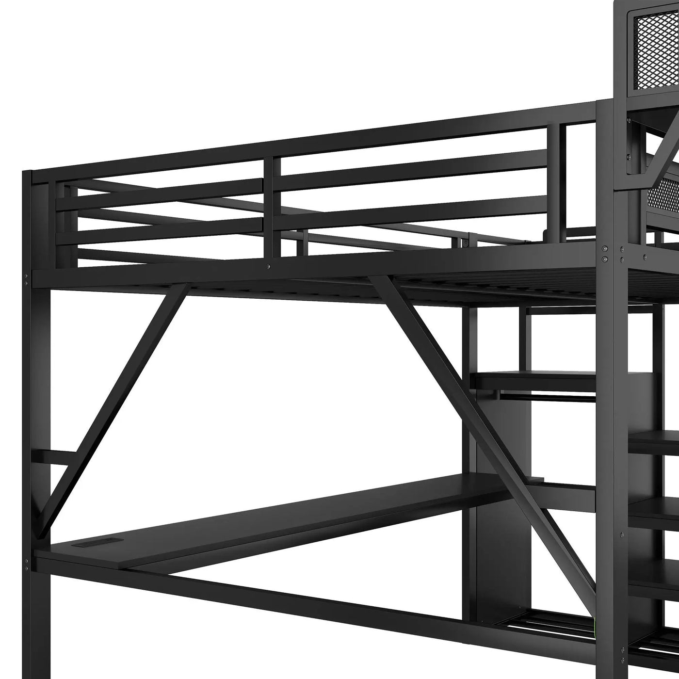 Loft Bed With Desk And Charging Station With Stairs And Light by HouseOfZazla