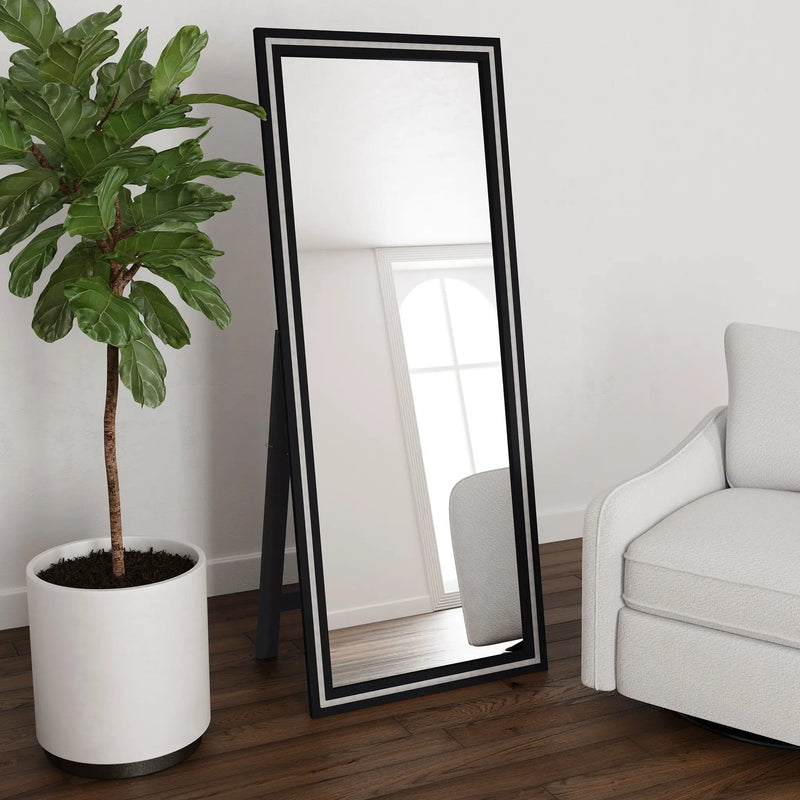 Windrose 28 x 67 Inch Tempered LED Standing Mirror Black by Unique Piece Furniture
