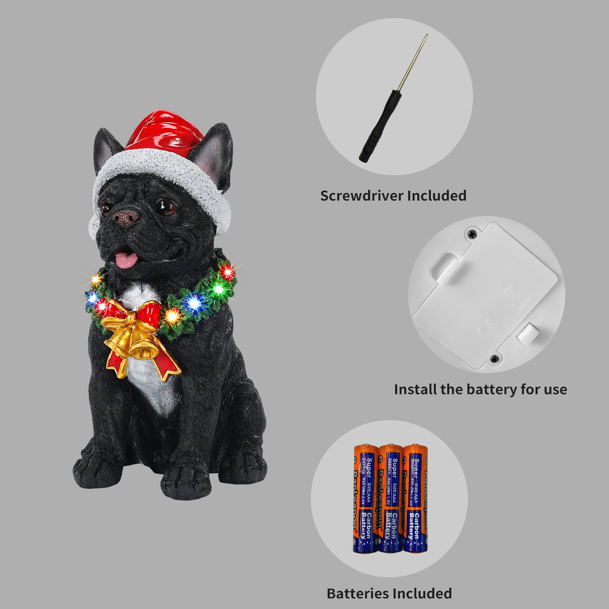 Lighted Christmas French Bulldog Statue, photo 5 of 10