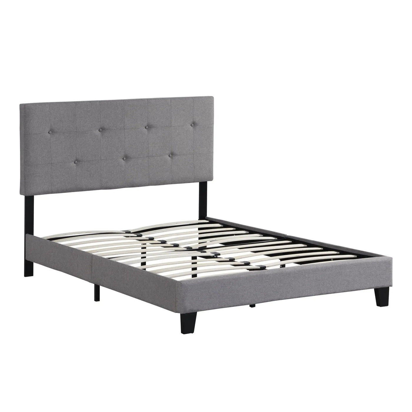 Modern Upholstered Platform Bed Frame With Button Tufted Headboard And Wood Slat Support by HouseOfZazla