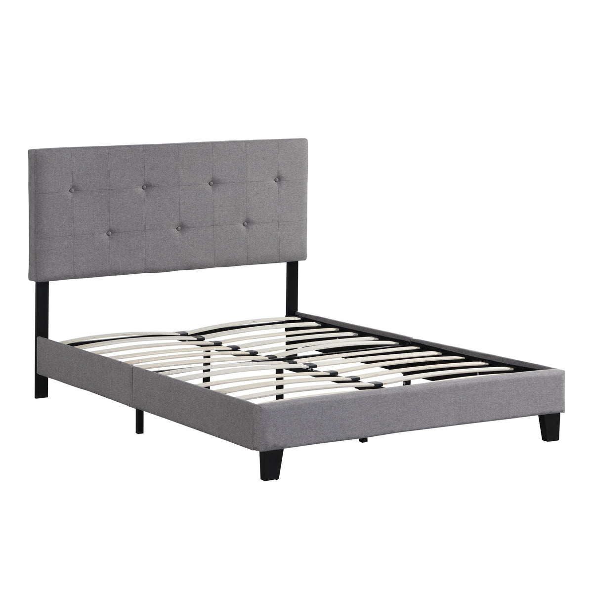 Modern Upholstered Platform Bed Frame with Button Tufted Headboard - Dark Gray, photo 5 of 5