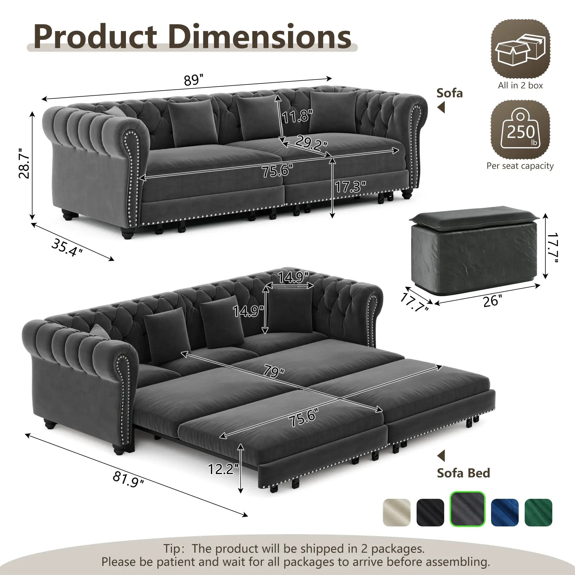 Chesterfield Sofa Bed – 3-in-1 Convertible Velvet Sofa by HouseOfZazla