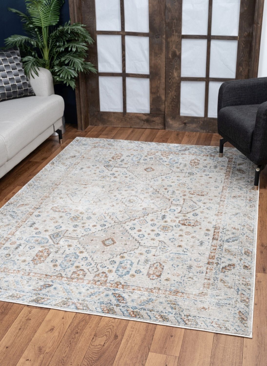 Noble - 5'3" X 7'3" Polyester Area Rug - Ivory by HouseOfZazla