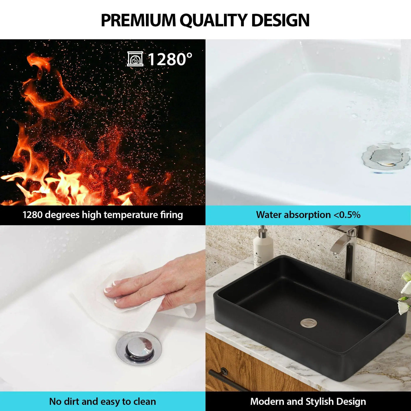 Modern European Design Ceramic Rectangular Vessel Bathroom Sink by HouseOfZazla