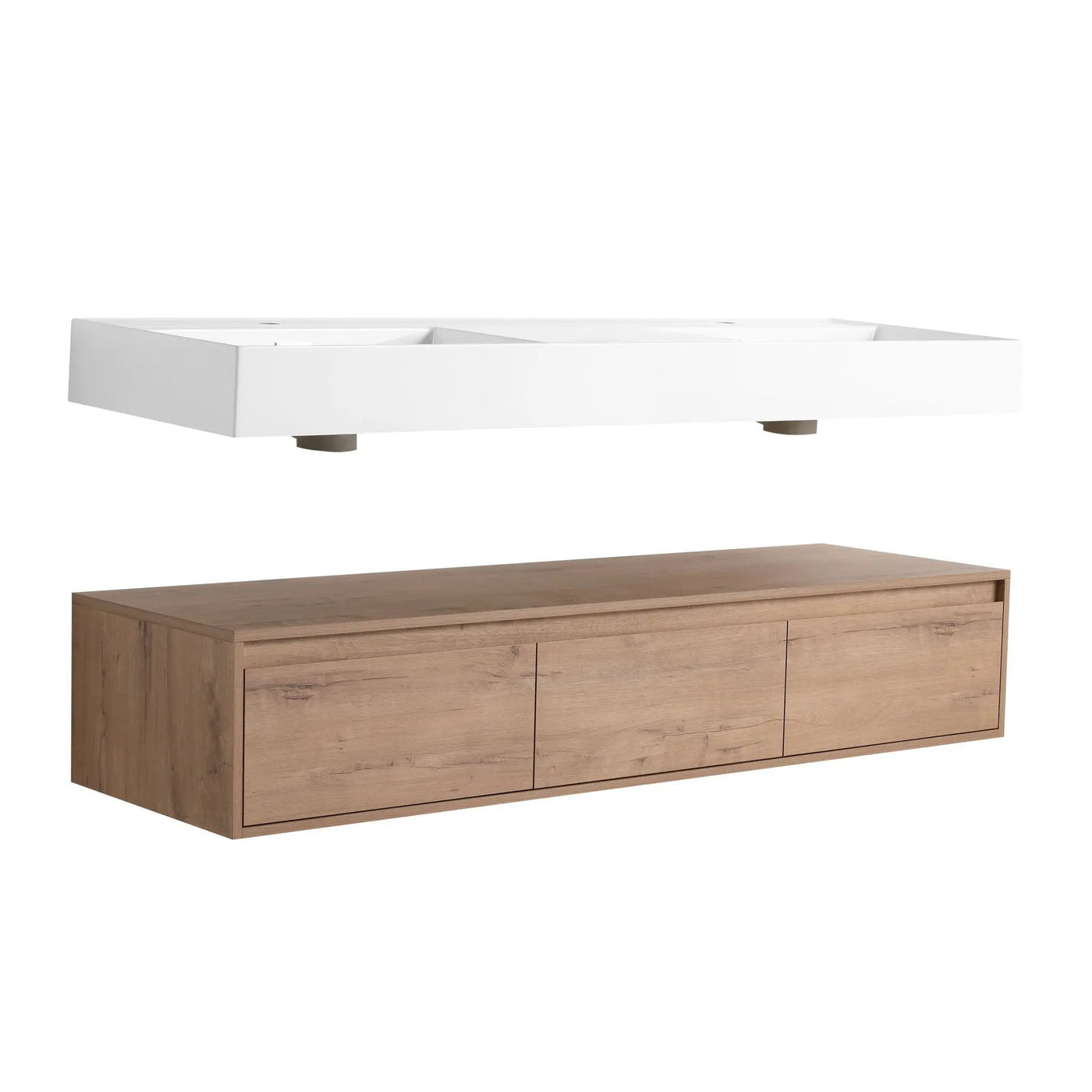 Contemporary Wall Mounted Bathroom Vanity With Dual Resin Sink And Soft Close Drawer by HouseOfZazla