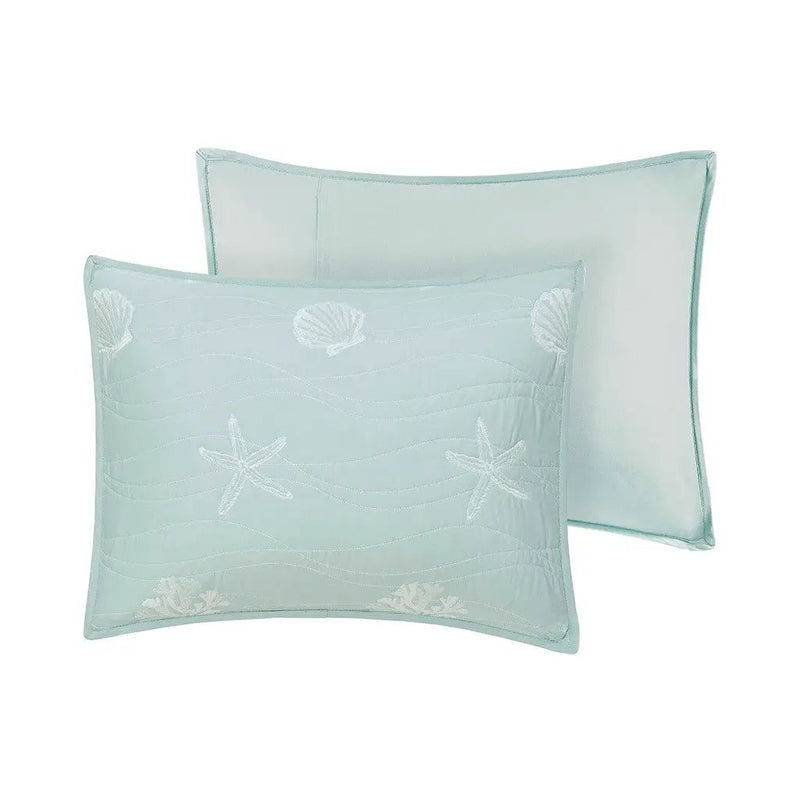 4 Piece Cotton Reversible Embroidered Quilt Set with Throw Pillow Aqua King/Cal King by HouseOfZazla