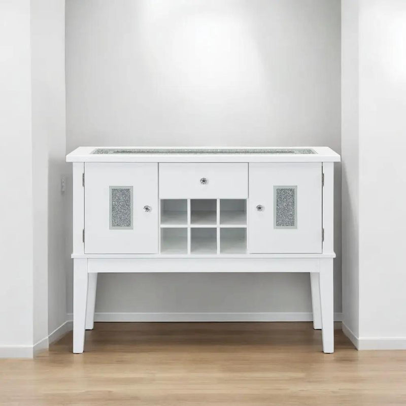 Elizaveta - Server - Faux Crystal Diamonds & White High Gloss by Unique Piece Furniture