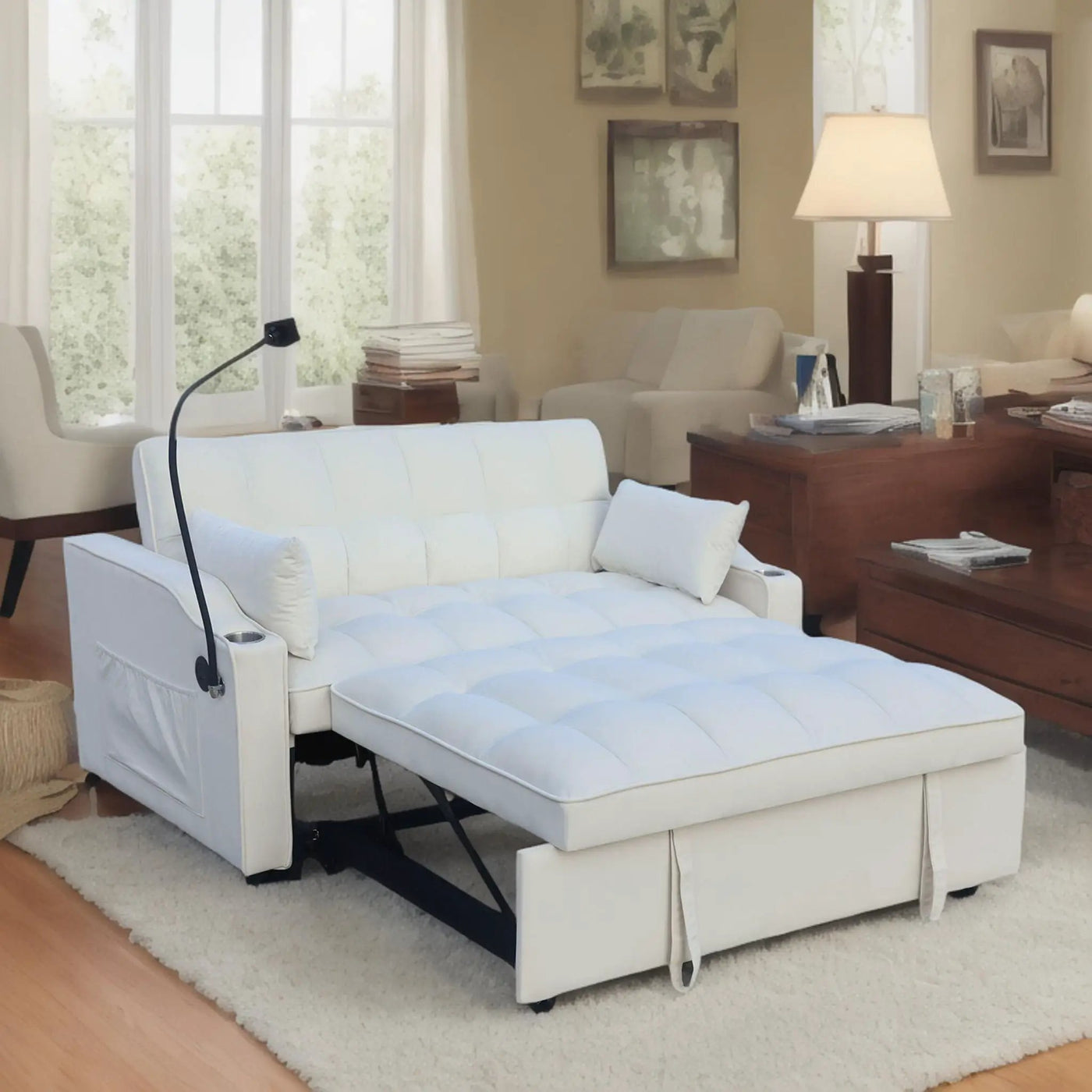 Modern Loveseat With Pullout Bed, Adjustable Reclining Backrest by HouseOfZazla