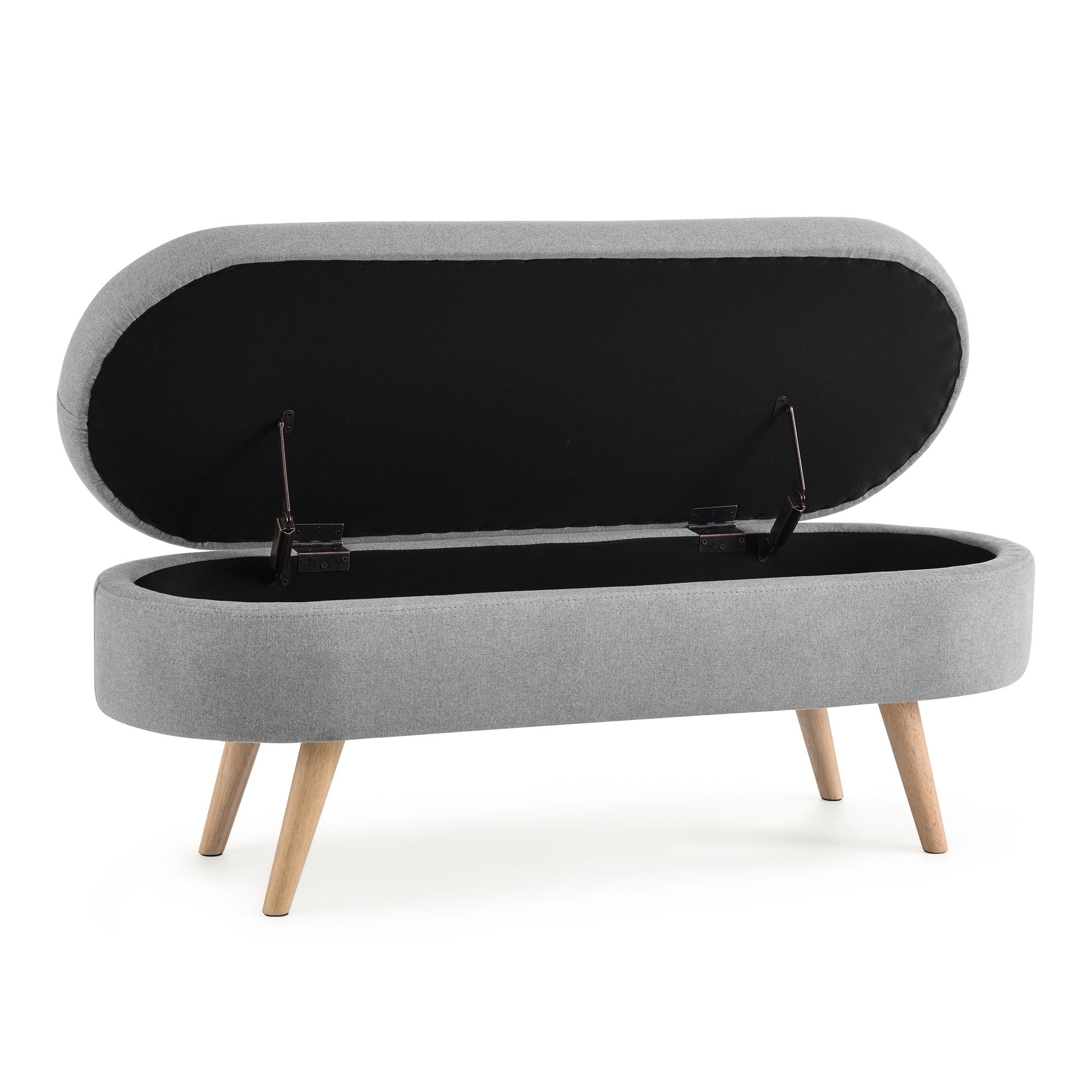Ottoman Oval Storage Bench With Rubber Wood Legs Linen - Gray by HouseOfZazla