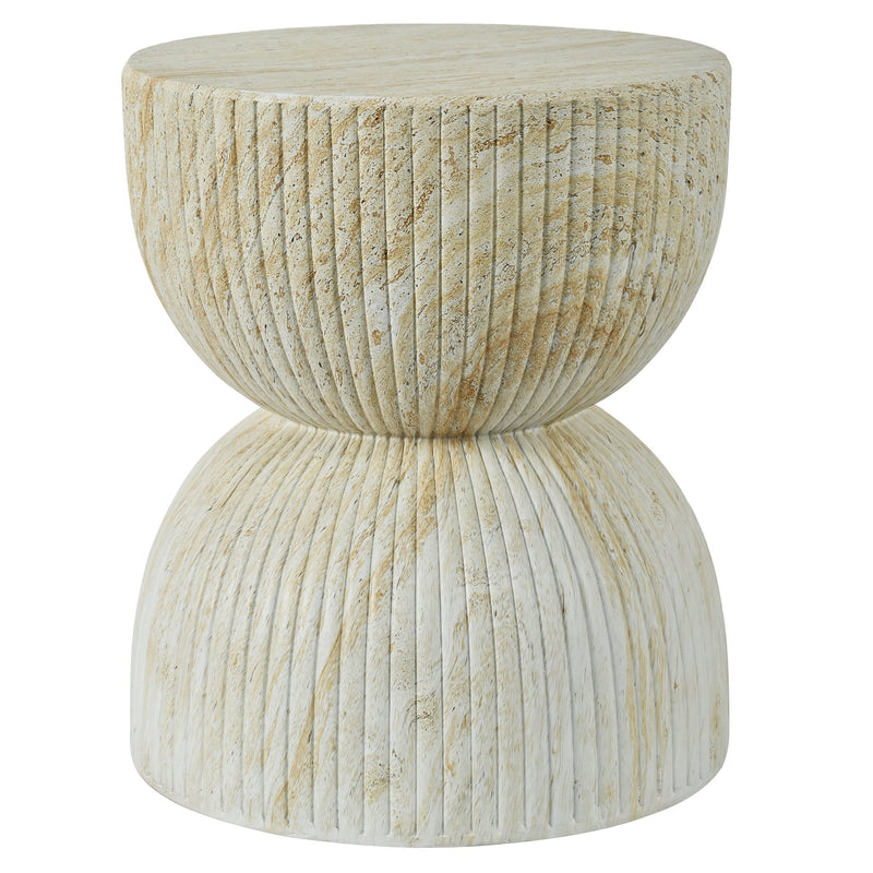 U_Style 17.13"H Outdoor concrete side table, hourglass-shaped decorative table, faux-marble finish patio/garden stool or coffee table, no assembly required, ribbed design., photo 2 of 6
