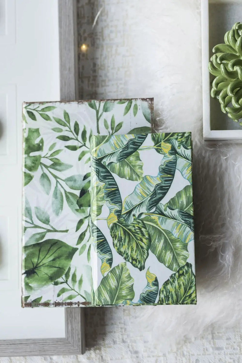 Botanical And Book Boxes (Set of 2) - White / Green by HouseOfZazla