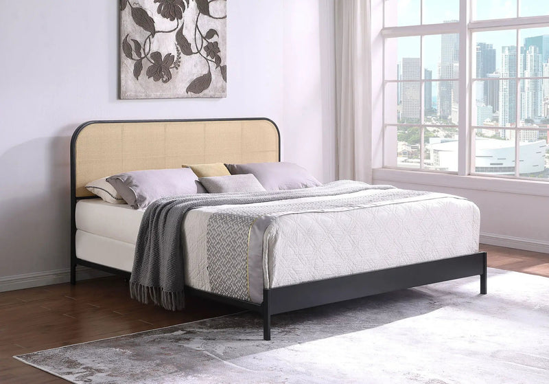 Amherst Radio Weave Rattan Metal Eastern King Bed Black by Unique Piece Furniture