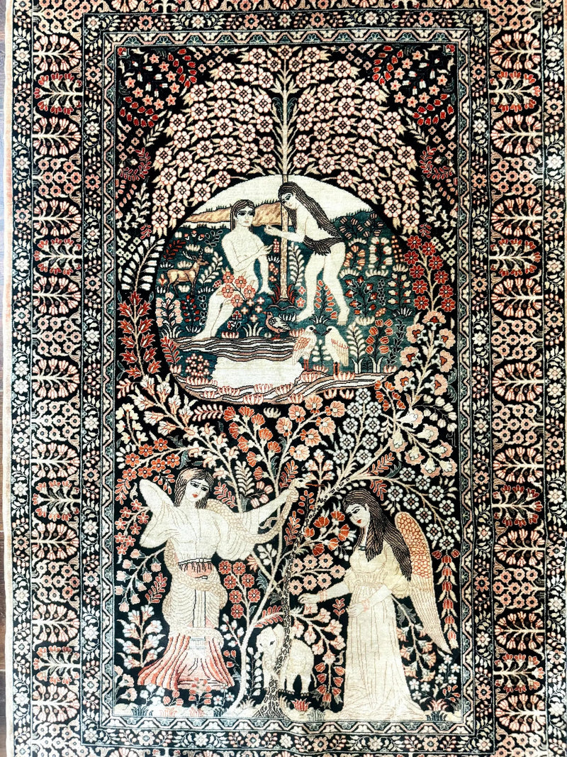 Stunning Sino Persian Pictorial Rug 2.7 x 4, Garden of Eden Adam & Eve Tree of Life Design, Extremely Fine 580 KPSI, Masterpiece by Jewel Rugs