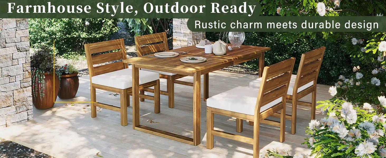 U_STYLE Farmhouse 5-Piece Outdoor Patio Dining Set by HouseOfZazla