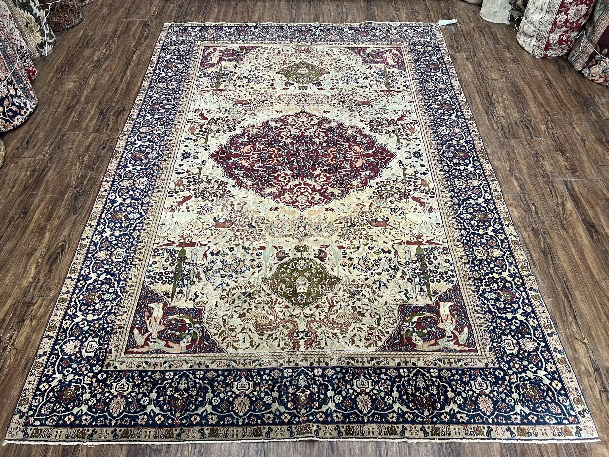 Rare Antique Indian Agra Rug, Early 20th Century Indian Carpet, Animal and Angel Motifs, Hunting Scene, Collectible Oriental Carpet, Wow by Jewel Rugs