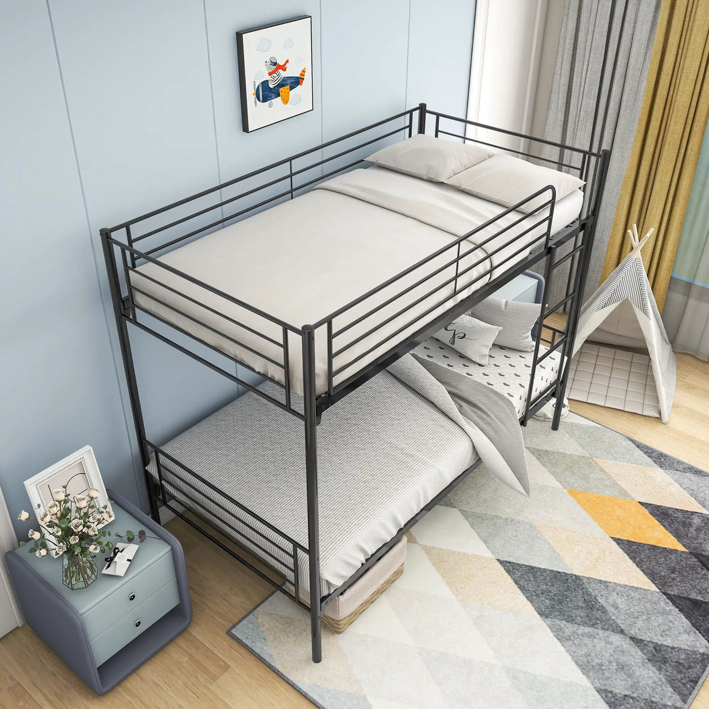Space Saving Bunk Bed With Metal Frame And Ladder by HouseOfZazla
