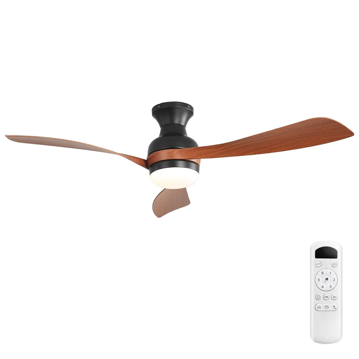 Ceiling Fan With Remote Controlled LED Light, 3 Blades, Reversible DC Motor, 6 Speeds, Dimmable, Flush Mount - Black by Unique Piece Furniture