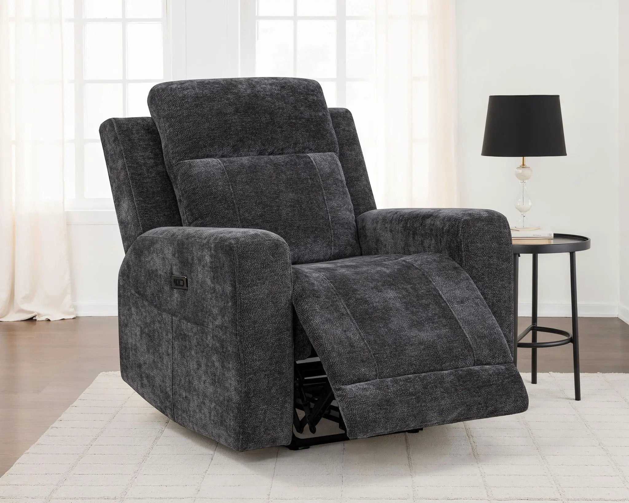 Kennett Chenille Upholstered Power Recliner Chair Dark Grey by Unique Piece Furniture
