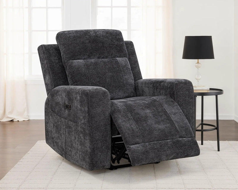 Kennett Chenille Upholstered Power Recliner Chair Dark Grey by Unique Piece Furniture